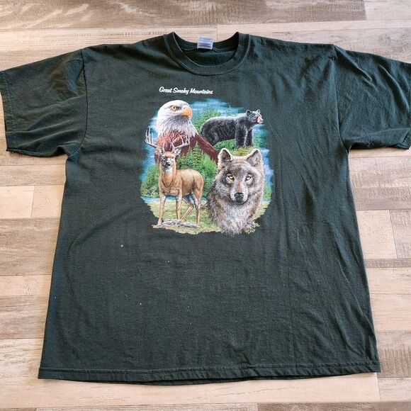 Great Smoky Mountains T-Shirt Sz XL Whitetail Deer Wolf Black Bear Eagle USA - Picture 4 of 11